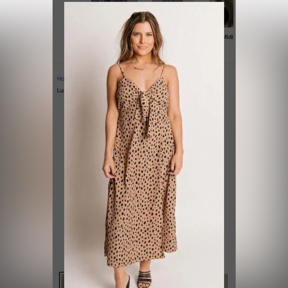Lush Cheetah Midi Dress with front tie and cut out at top in front Medium